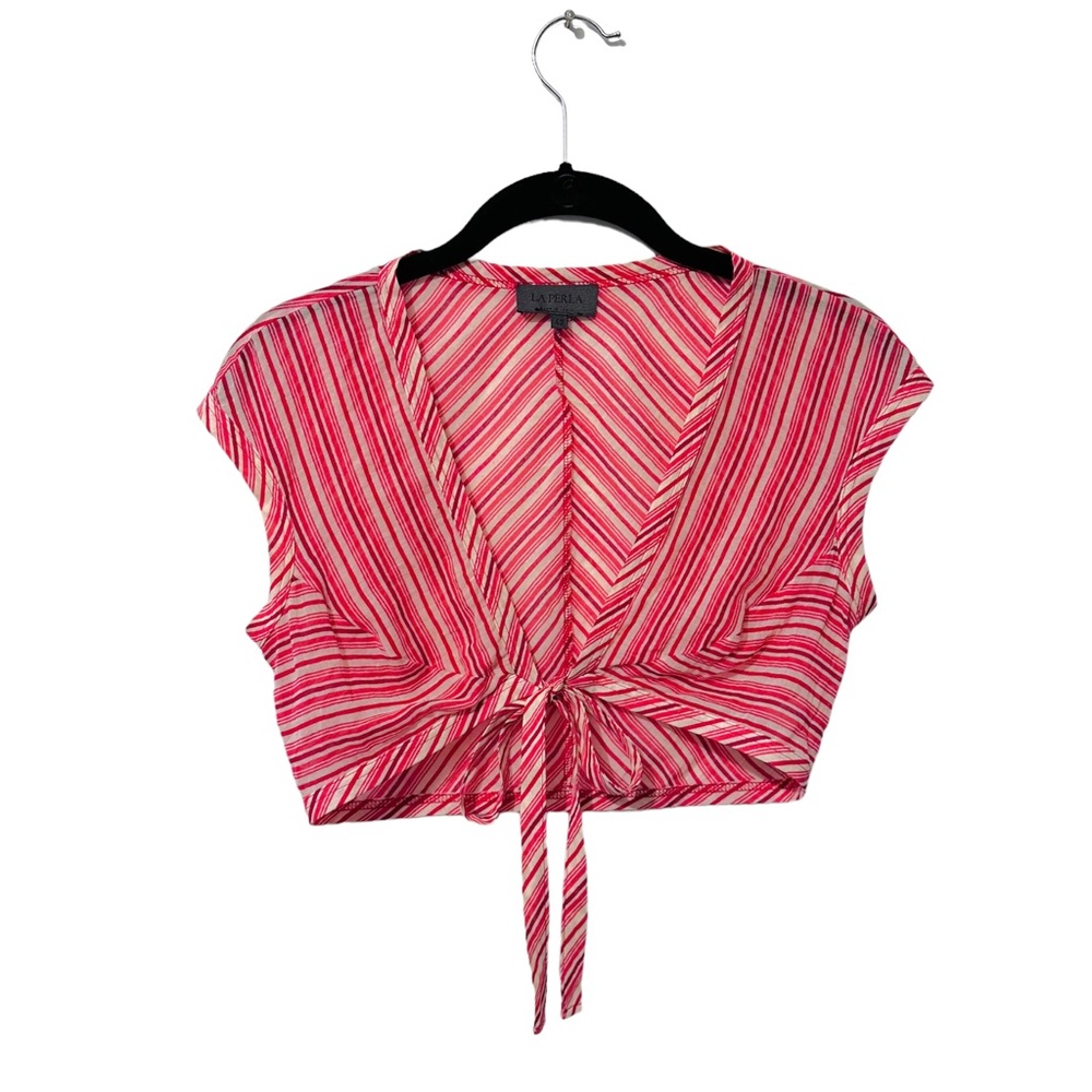 LA PERLA Cropped Tie Front Striped Top, Size 42 (XS/S)